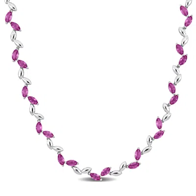 Mimi & Max 20 3/8ct Tgw Created Pink Sapphire Sterling Silver Alternate Leaf Necklace-17 In In Pink
