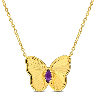 Mimi & Max 1/8ct Tgw Marquise-cut Amethyst Butterfly Necklace With Chain Yellow Silver-17 In In Purple