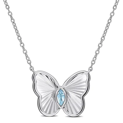 Mimi & Max 1/6ct Tgw Marquise-cut Sky Blue Topaz Butterfly Necklace In Sterling Silver-17 In In Blue