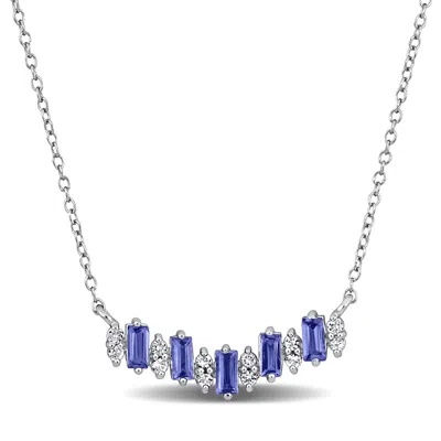 Mimi & Max 1 1/10 Ct Tgw Baguette Shaped Tanzanite White Topaz Necklace Sterling Silver-18 In In Multi