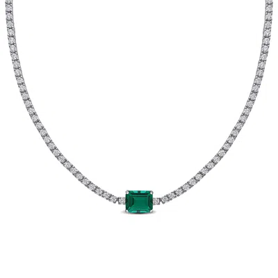 Mimi & Max 15 7/8ct Tgw Created Emerald Created White Sapphire Necklace Sterling Silver In Multi