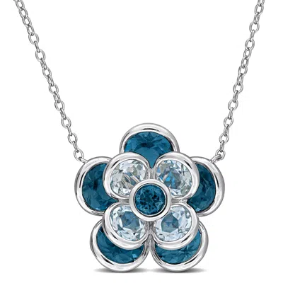 Mimi & Max 7 1/3ct Tgw London Blue Topaz Sky Blue Topaz Flower Necklace Sterling Silver-17 In In Blue