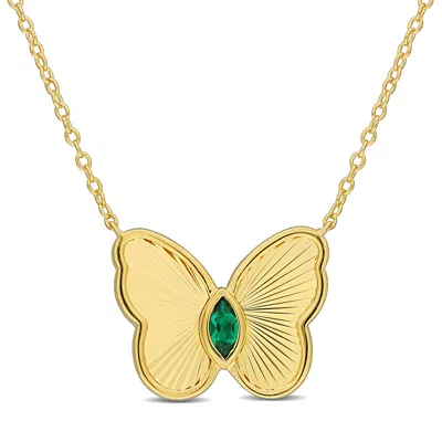 Mimi & Max 1/5ct Tgw Created Emerald Butterfly Necklace In Yellow Silver-17in In Green