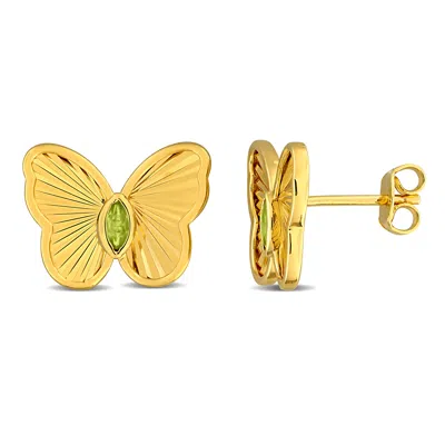 Mimi & Max 1/5ct Tgw Marquise-cut Peridot Butterfly Stud Earrings Yellow Silver In Green