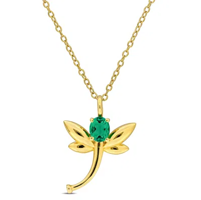 Mimi & Max 1/3ct Tgw Created Emerald Diamond Accent Dragonfly Necklace Yellow Silver-18 In In Green