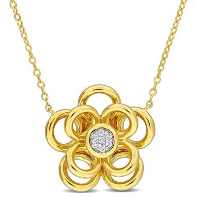 Mimi & Max Diamond Accent Flower Necklace In Yellow Plated Sterling Silver-18in In White