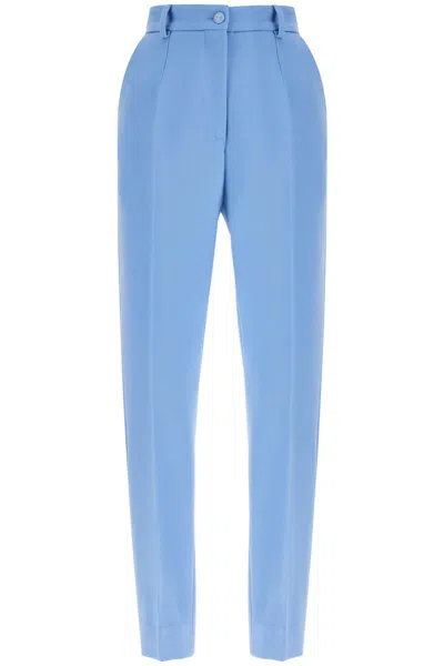 Shop Dolce & Gabbana Wool Crepe Trousers For Women In Blue