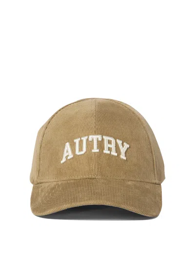 Shop Autry Corduroy Baseball Cap With Embroidery Hats In Beige