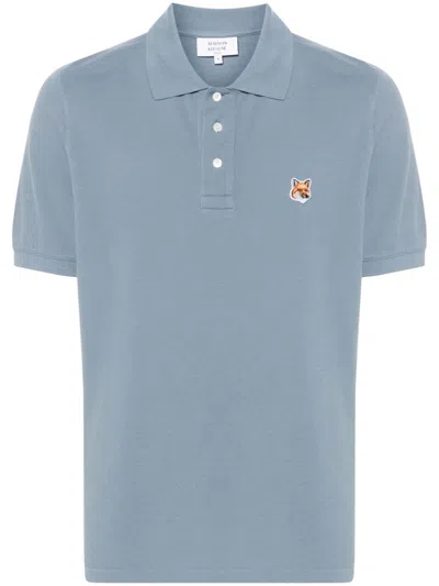 Shop Maison Kitsuné Maison Kitsune' Fox Head Cotton Polo Shirt In Clear Blue