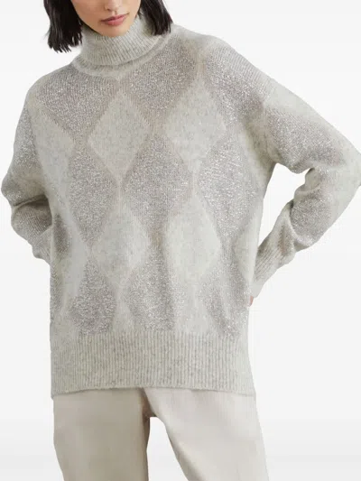 Shop Brunello Cucinelli Wool Turtle Neck Sweater In Grey