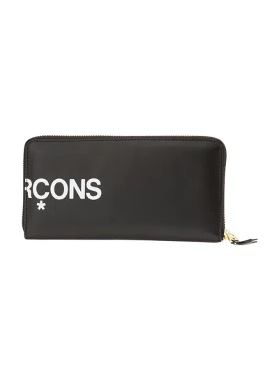 Comme Des Garçons Continental Wallet With Bold Logo Print In Black