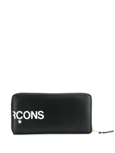 Comme Des Garçons Continental Wallet With Bold Logo Print In Black