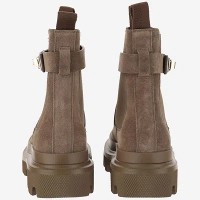 Dolce & Gabbana Suede Ankle Boots With Logo In Brown
