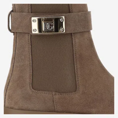 Dolce & Gabbana Suede Ankle Boots With Logo In Brown
