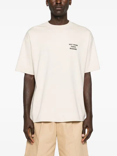 Drôle De Monsieur White Crewneck T-shirt With Slogan Print On The Front And Back