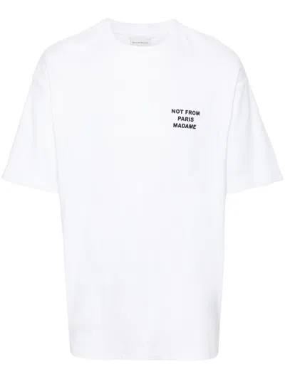Drôle De Monsieur White Crewneck T-shirt With Slogan Print On The Front And Back