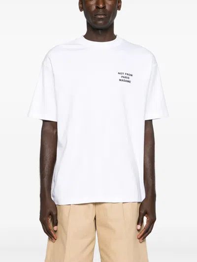 Drôle De Monsieur White Crewneck T-shirt With Slogan Print On The Front And Back