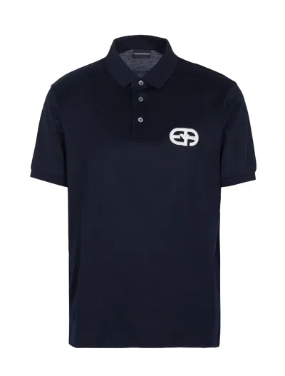 Emporio Armani Embroidered Logo Polo Shirt In Blue