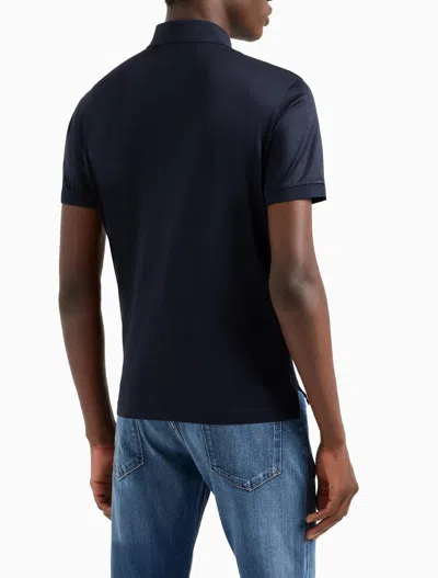 Emporio Armani Embroidered Logo Polo Shirt In Blue