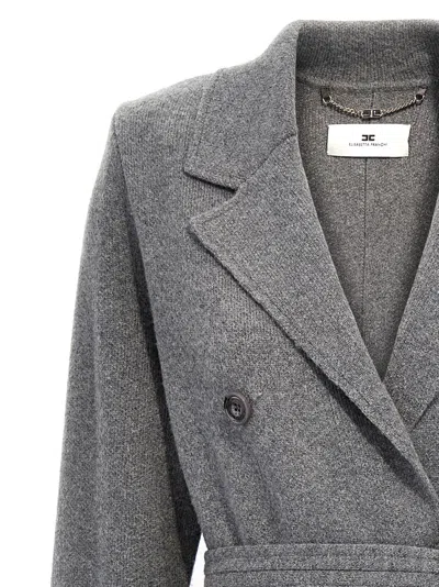 Elisabetta Franchi Steel Melange Belted Coat In Gray