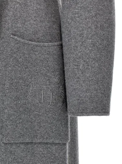Elisabetta Franchi Steel Melange Belted Coat In Gray