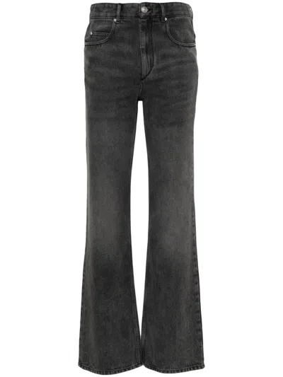 Isabel Marant Faded Bootcut Denim Jeans Whiskering Effect