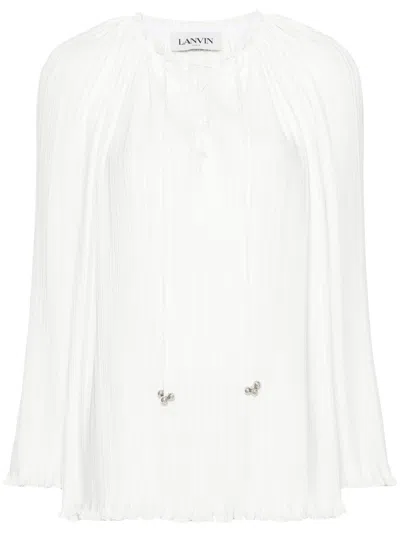 Lanvin Pleated Frilled Neckline Top With Bead Embellishment