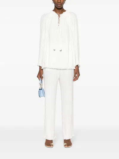 Lanvin Pleated Frilled Neckline Top With Bead Embellishment