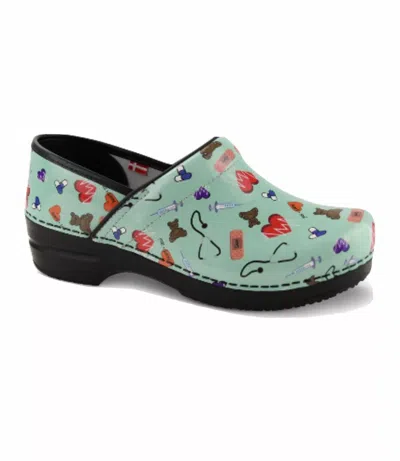 Sanita Women's Smart Step Professional Clog In Printed Patent Teal In Multi