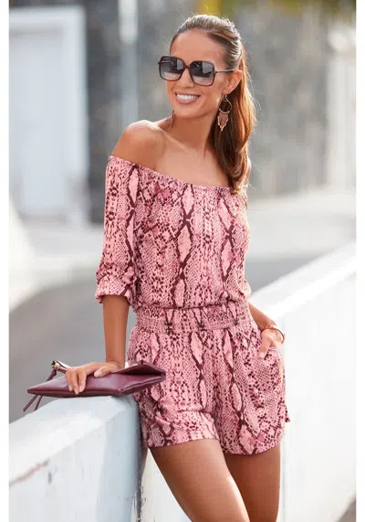 Lascana Women's Printed Off Shoulder Romper In Pink