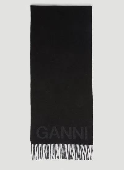 Ganni Women Fringed Scarf In Black