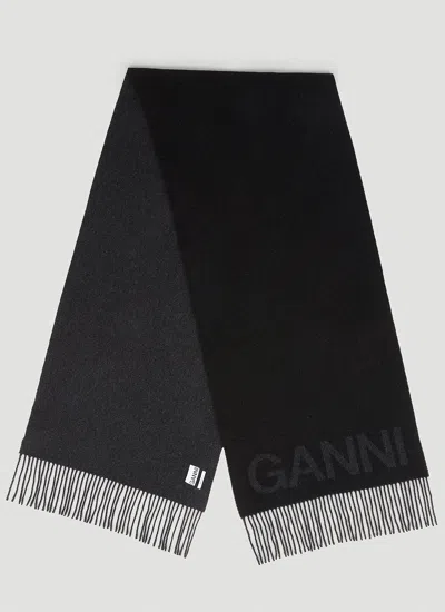 Ganni Women Fringed Scarf In Black