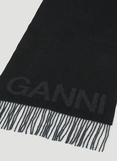 Ganni Women Fringed Scarf In Black