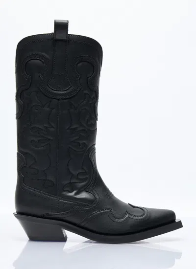 Ganni Embroidered Western Boots Women In Black