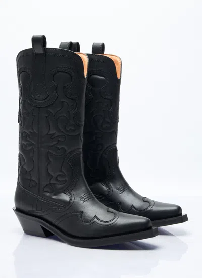 Ganni Embroidered Western Boots Women In Black