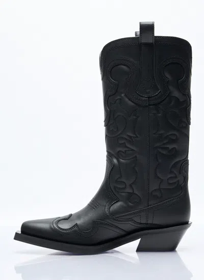 Ganni Embroidered Western Boots Women In Black