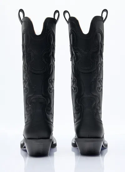 Ganni Embroidered Western Boots Women In Black