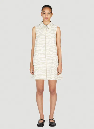 Ganni Zebra Print Denim Trapeze Shirtdress In Cream