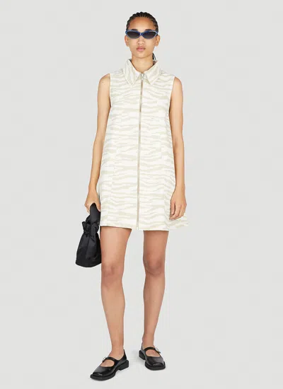 Ganni Zebra Print Denim Trapeze Shirtdress In Cream