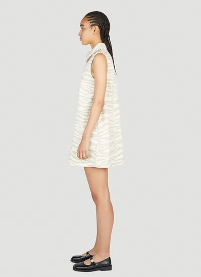 Ganni Zebra Print Denim Trapeze Shirtdress In Cream