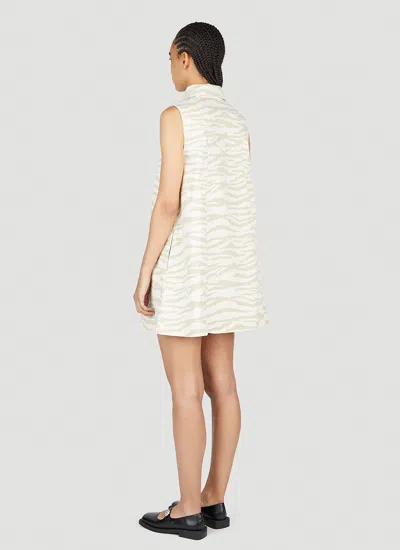 Ganni Zebra Print Denim Trapeze Shirtdress In Cream