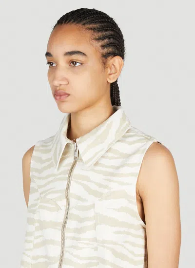 Ganni Zebra Print Denim Trapeze Shirtdress In Cream