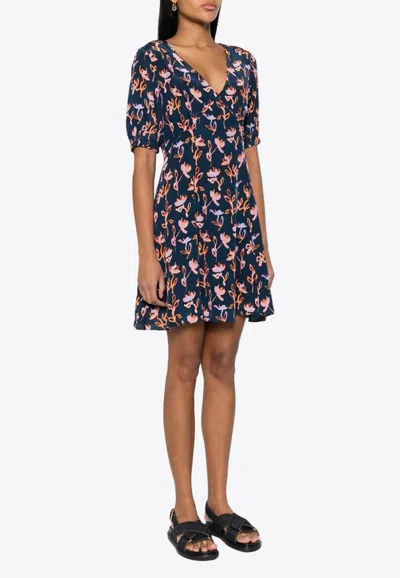 Paul Smith Abstract Print V-neck Mini Dress In Navy