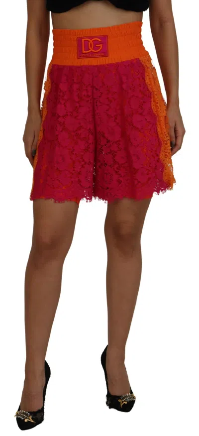 Dolce & Gabbana Pink Orange Lace Cotton High Waist Shorts In Pink