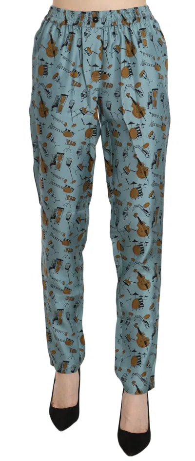 Dolce & Gabbana Blue Musical Instruments Print Tapered Pants In Red