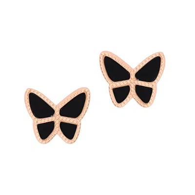 Adornia 14k Rose Gold Plated Black Butterfly Stud Earrings In Black
