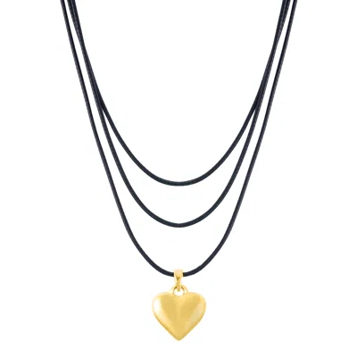 Adornia 14k Gold Plated Adjustable Puffy Heart With Black Chord Bolo Necklace In Gold