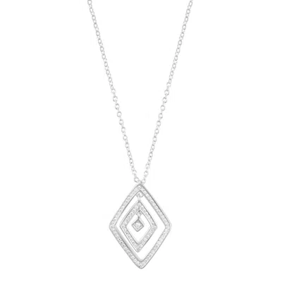 Adornia Sterling Silver Plated Adjustable Cz Concentric Diamond Necklace In Silver