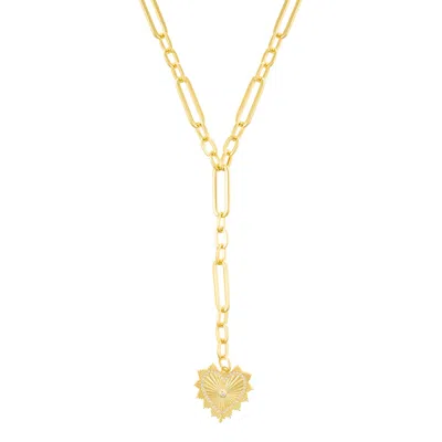 Adornia 14k Gold Plated Cz Jagged Heart Mixed Link Y-necklace In Gold