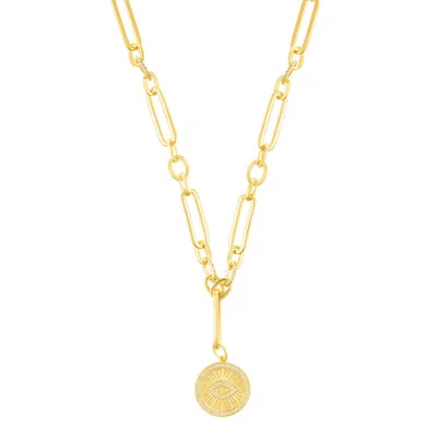 Adornia 14k Gold Plated Cz Evil Eye Mixed Link Y-necklace In Gold